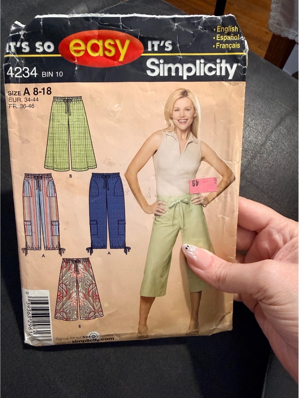 Simplicity 4234 Womens Y2K Gaucho Cargo Cropped Pants Sewing Pattern size 8-18